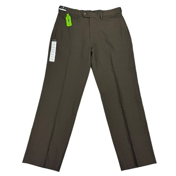 Haggar Mens ECLO Stria Classic Fit Flat Front Dress Pants Brown 34x30 - Picture 1 of 4